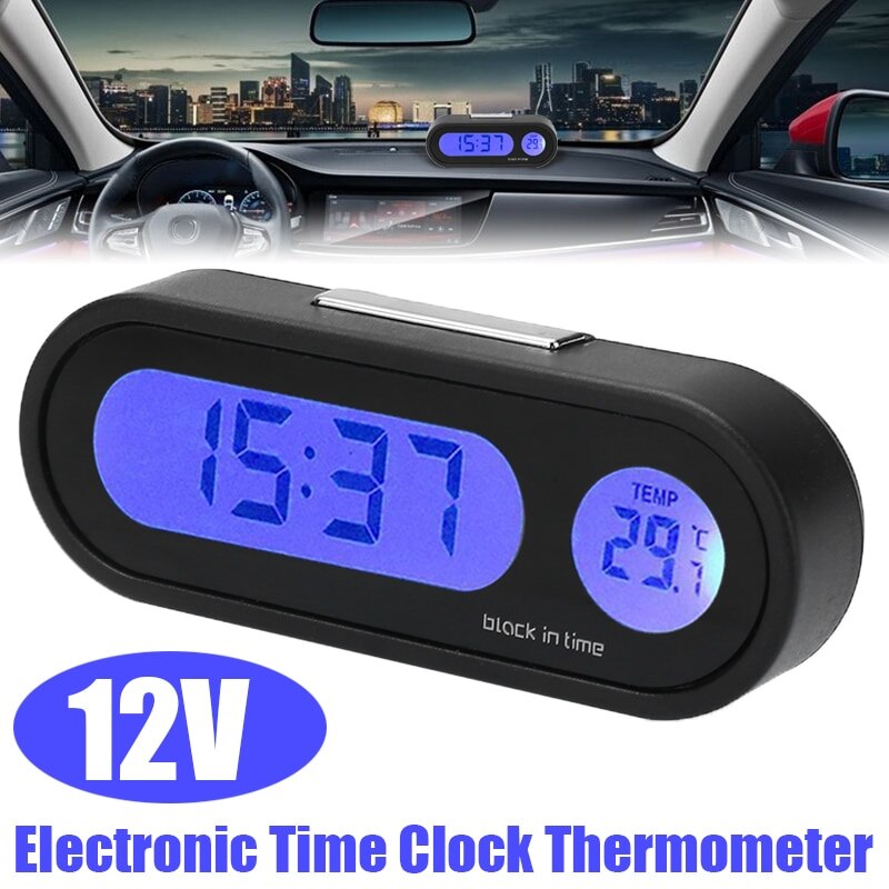 2 In 1 12V Lcd Digitale Backlight Time Klok Thermometer Dashboard Meters Auto Elektronische Thermometer Universele