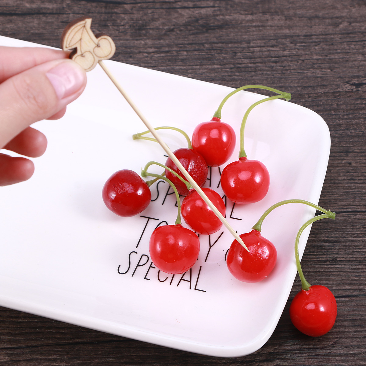 100pcs Food Picks Cocktail Fruit Appetizer Drink Picks Sticks Disposable Wood Toothpicks Party Supplies 12cm (Assorted Fruit)