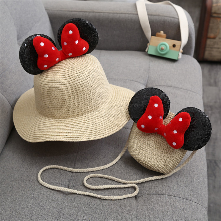 2024 neue Sommer Mädchen Strohhut Set Handtasche neue Blume Sonnenhut Strohhut Sonnenhut Kinder Mädchen Baby Strohhut Sombrero Sunset: Lila