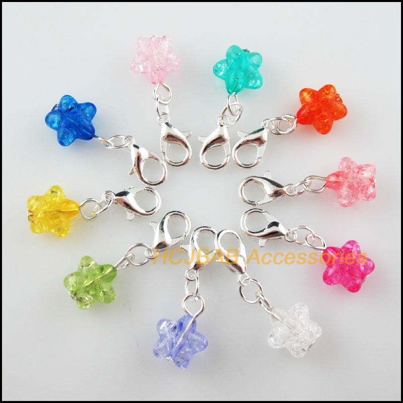 20Pcs Mixed Acryl Crack Star Charms Met Verzilverd Sluitingen Hangers