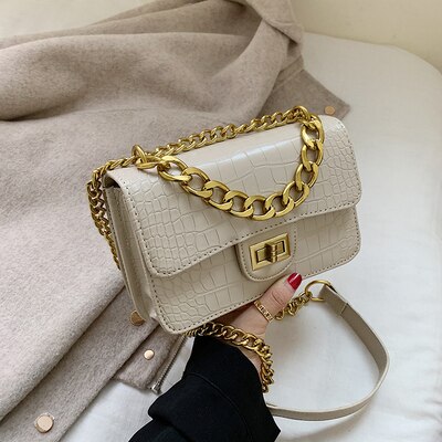 DORANMI Stein Muster Klappe Schulter Taschen Für Frauen Kette Riemen Crossbody-tasche Weibliche Leder Platz Messenger Bolso DJB948: beige