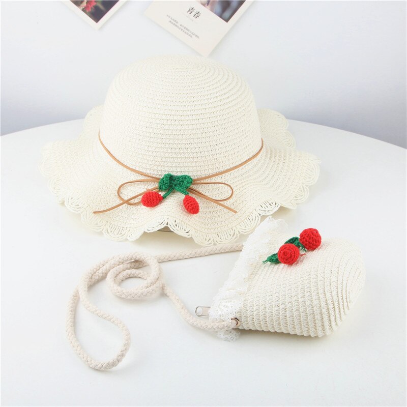 Baby piger sommer hat strand stråhat panama cap dejlige sol hatte til børn uv beskyttende hatgorras casquette: Hvid med taske