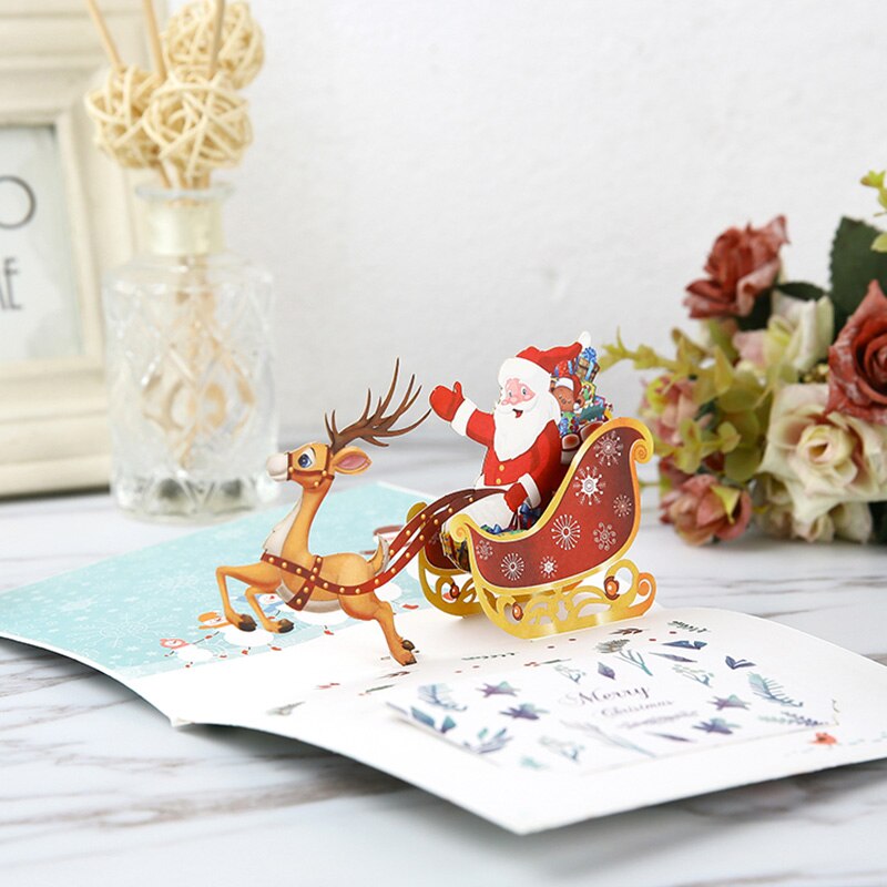 Christmas Birthday Cards Party Invitations blessing postcard Year Cartoon Santa Claus Elk Cards Special paper Cards