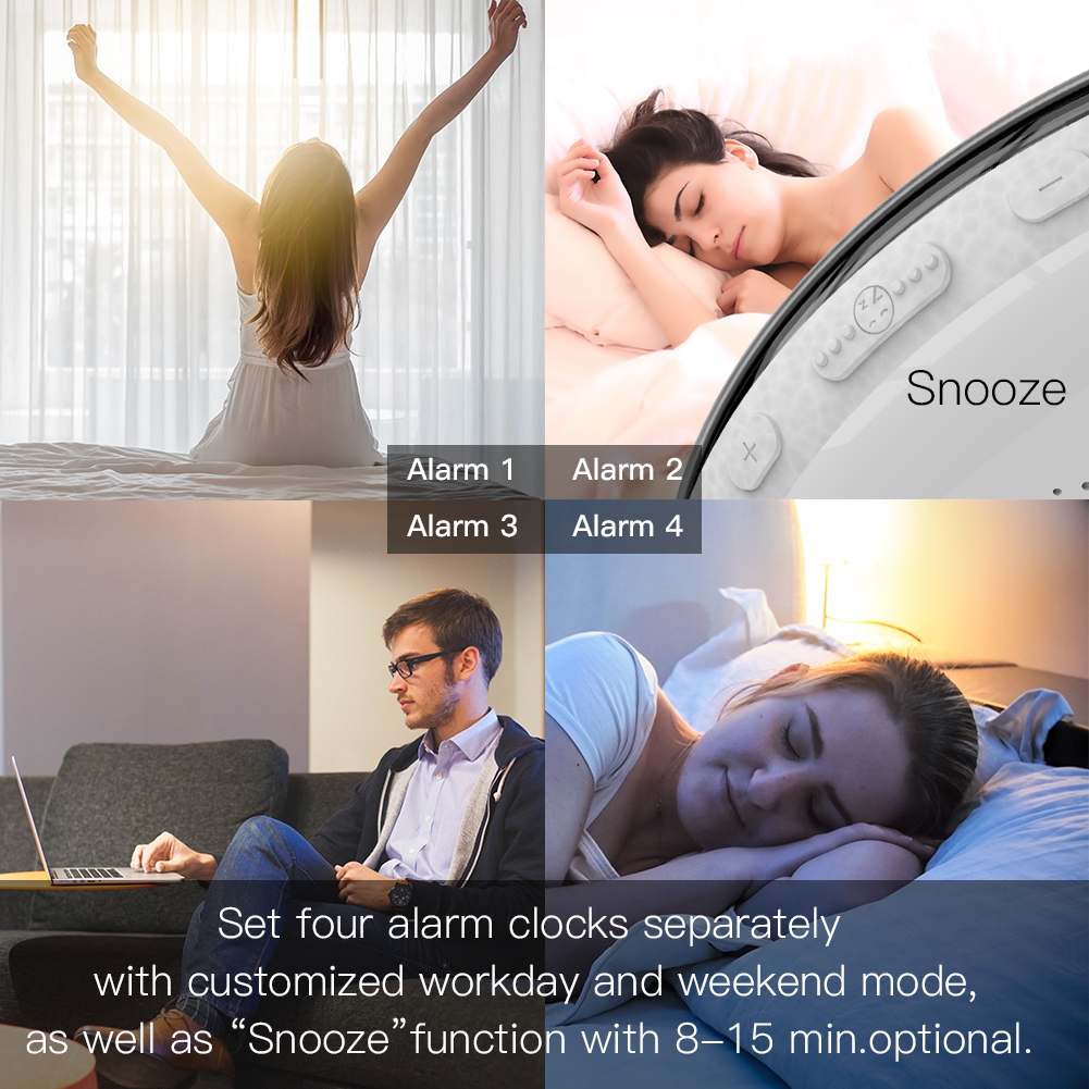 WiFi Smart Wake Up Light Workday Alarm Clock with 7 Colors Sunrise/Sunset Simulation 4 Alarms Compatible with Alexa Google Home