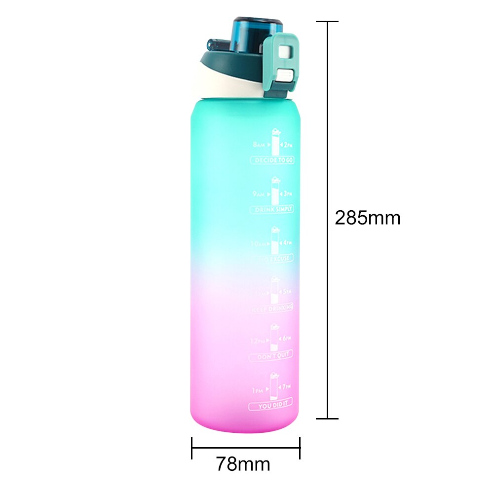 1000Ml Water Fles Draagbare Kleurrijke Bidon Tijd Marker Auto Open Lock Lekvrije Cup Gym Outdoor Fietsen school Ketel: Green