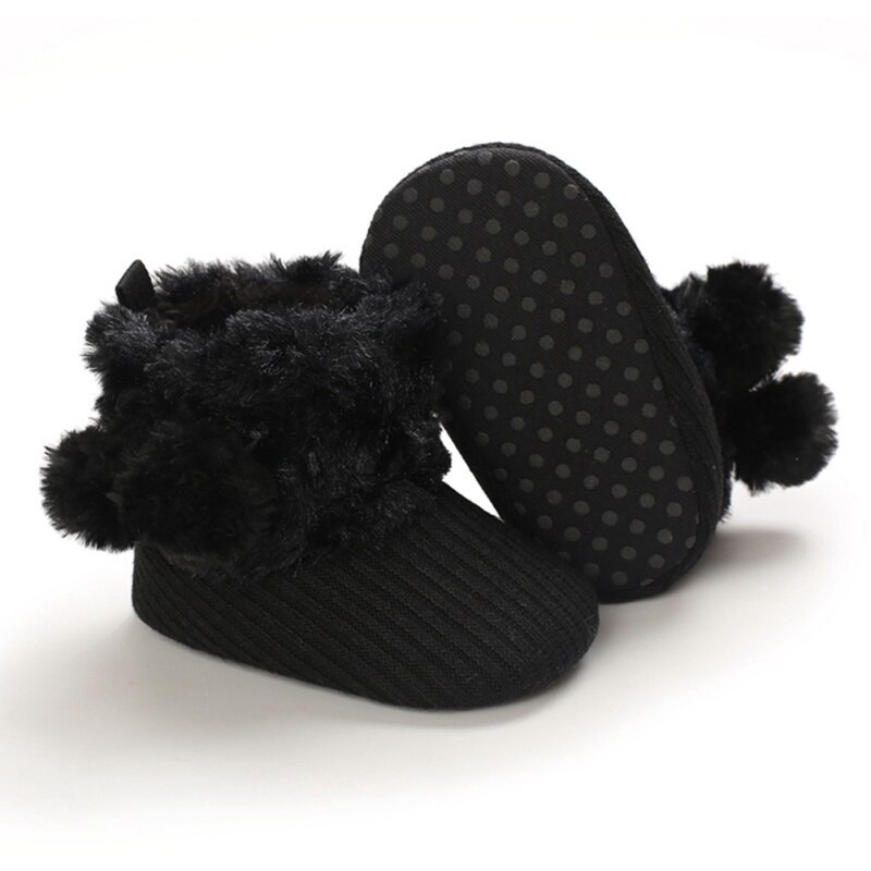 Baby herfst winter laarzen babymeisje jongens winter warme schoenen effen peuter harige ballen eerste stappers kinderschoenen: B / 0-6 maanden