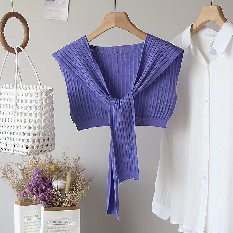 Monmoira solid höst stickad sjal kvinnor franska chic casual strappy stickade plagg damer cws 0342-5: Lila
