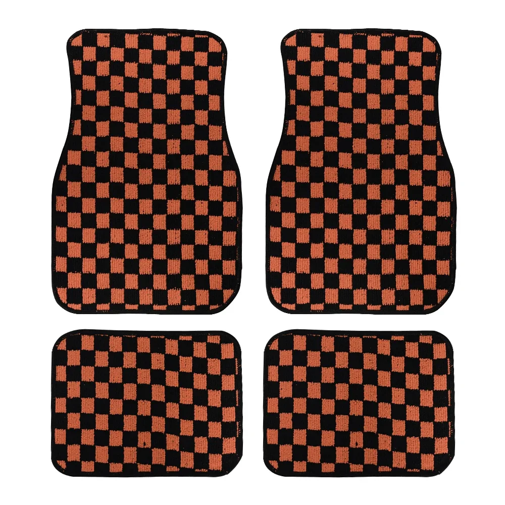 4PCS Carpet Floor Mat Dadu Dice Car Floor Mat Accessories Classical Anti-Slip Checkered Print Floor Foot Pad Mats: Brown