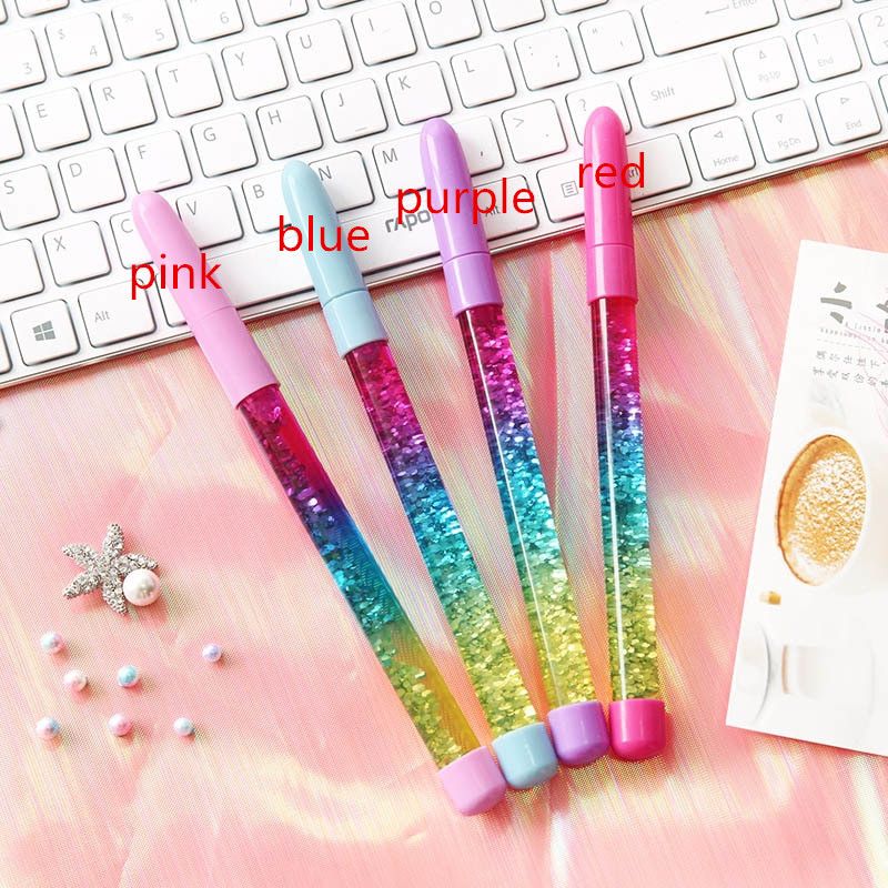 2022 0.5mm Fairy Stick Ballpoint Pen Drift Sand Glitter Crystal Ball Pen Rainbow Color liquid crystal pen: Red