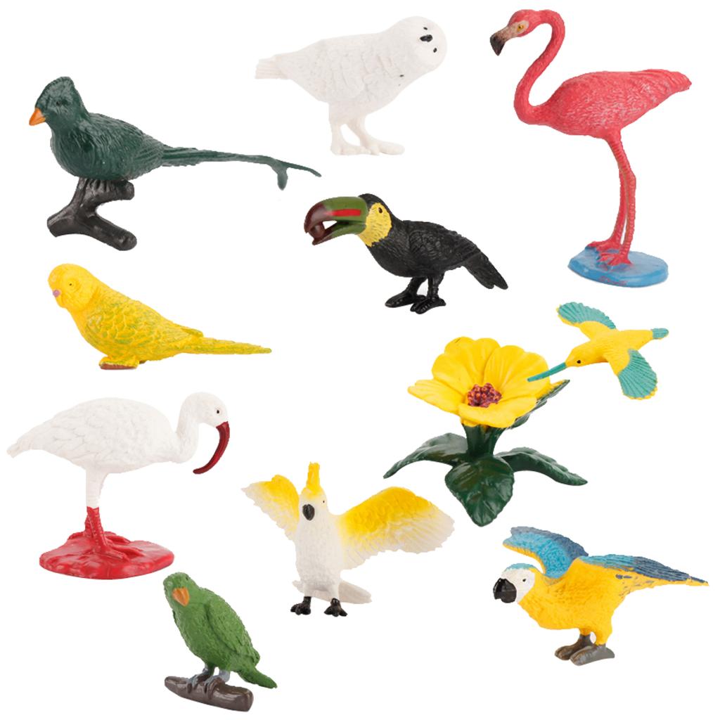 10 Stuk Speelgoed Mini Vogel Model Set Flamingo Parkiet Simulatie Voor Kid