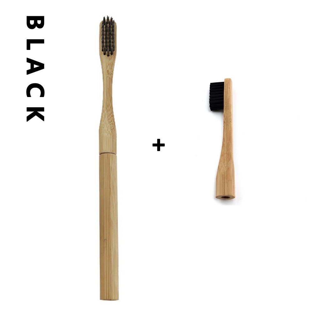 Bamboo Toothbrush with Plug-in Replacement Brush Heads Change Head ToothBush Teeth Care Cleaning Brushes for Travel Living Bath: 1pc Black 1 Head