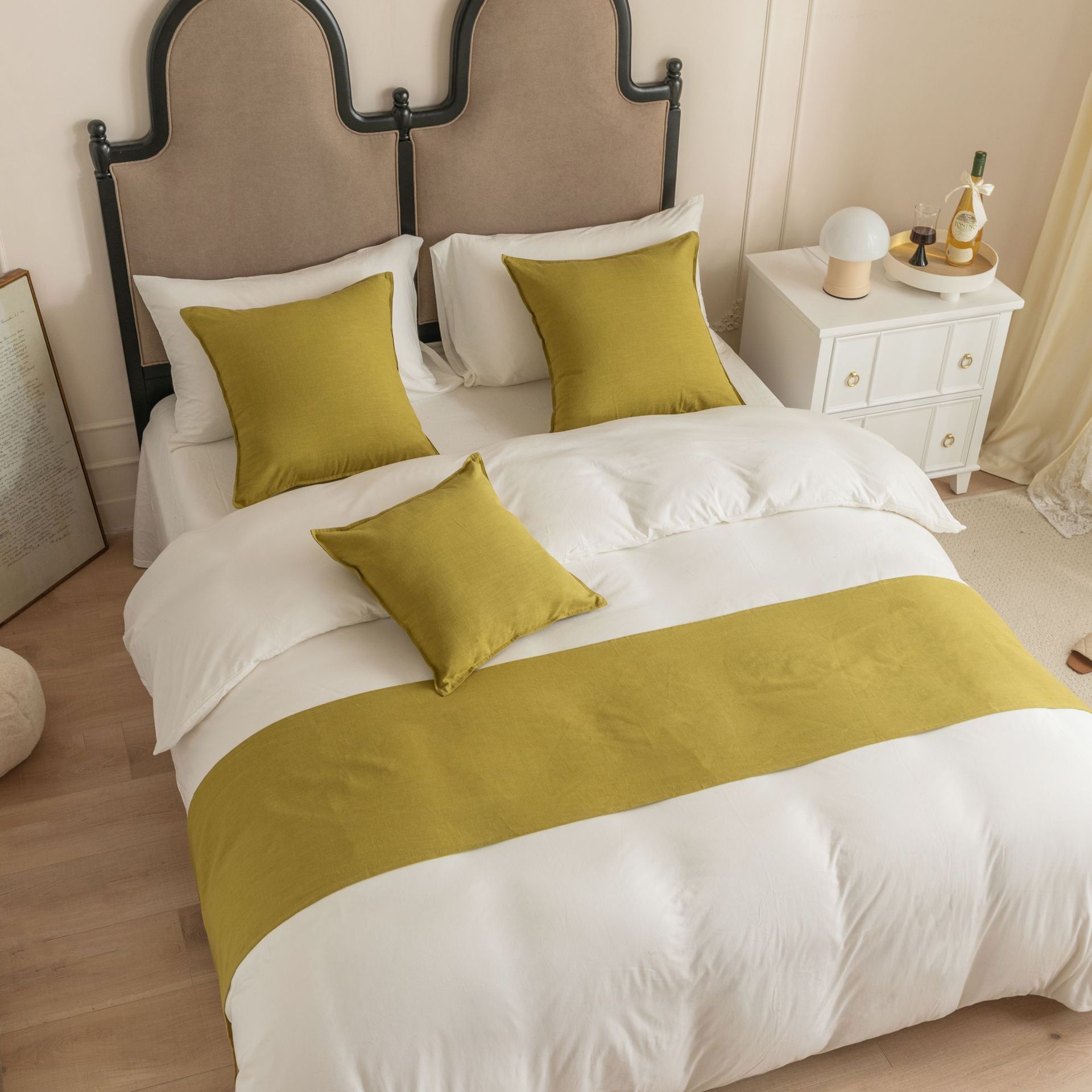 Cilected 3Pcs Baumwolle Und Leinen Bett Runner Einfarbig Bettdecke Protector Wurf Haus Hotel Schlafzimmer Decor Runner Bett Schwanz handtuch: color2 / 45X210CM