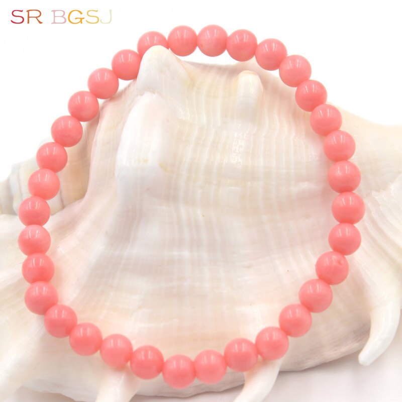 6 8 10mm Mother's Day Natural Pink Coral Gems Stone Stretchy Round Beads Bracelet 7" 7.5" 8": 6mm bead / 20.5cm