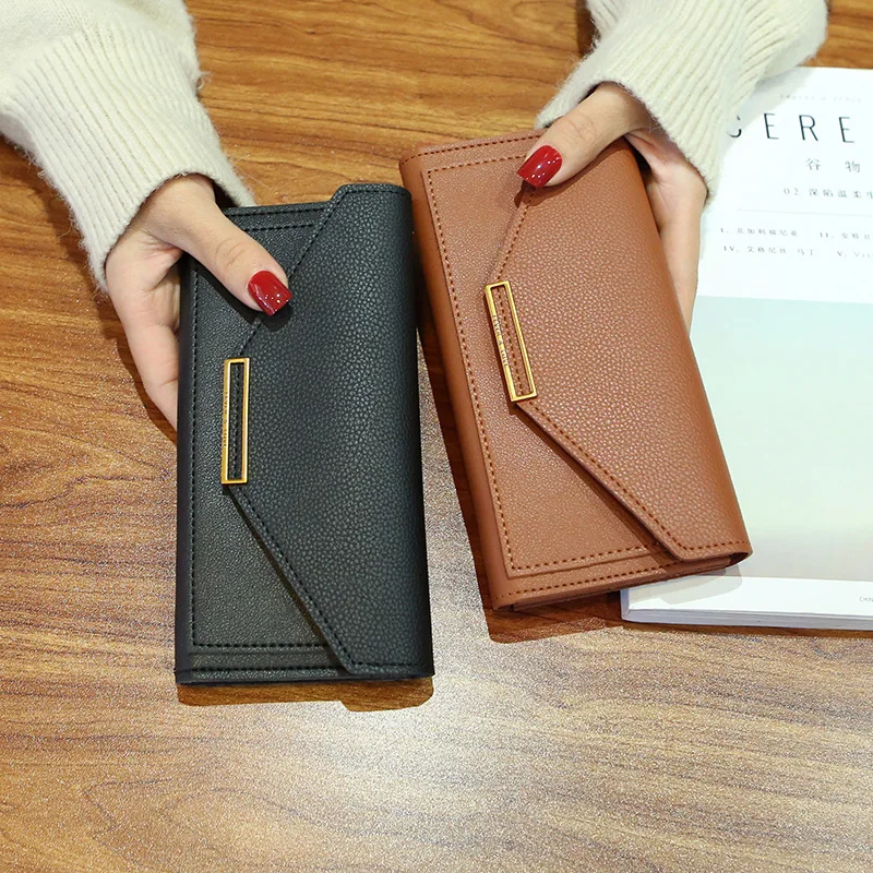 Wallet style for women Korean long style, fresh multi-function buckle, Japanese and Korean retro thin coin wallet