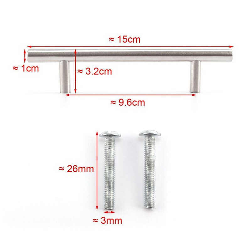 20 x T-bar handle stainless steel with screw length 150mm screw distance 96mm for cabinet door cabinet cupboard drawer