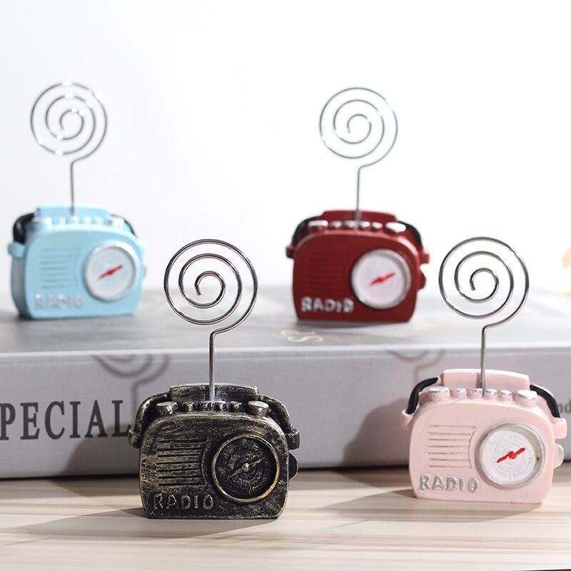 Minkys vintage resin telefon radio foto memo clip holder bord kortholder dekorative ornamenter skole papirvarer