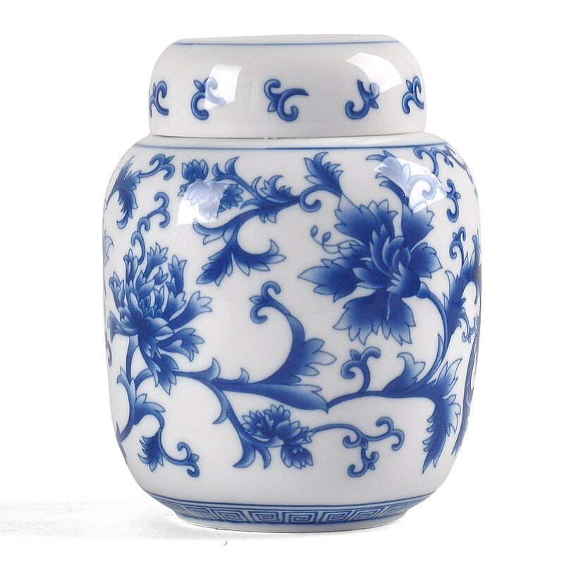 Ceramic Tea Caddy Household Blue and White Porcelain Small Tea Caddy Kitchen Condiment Storage Tank Home Desktop Decoration