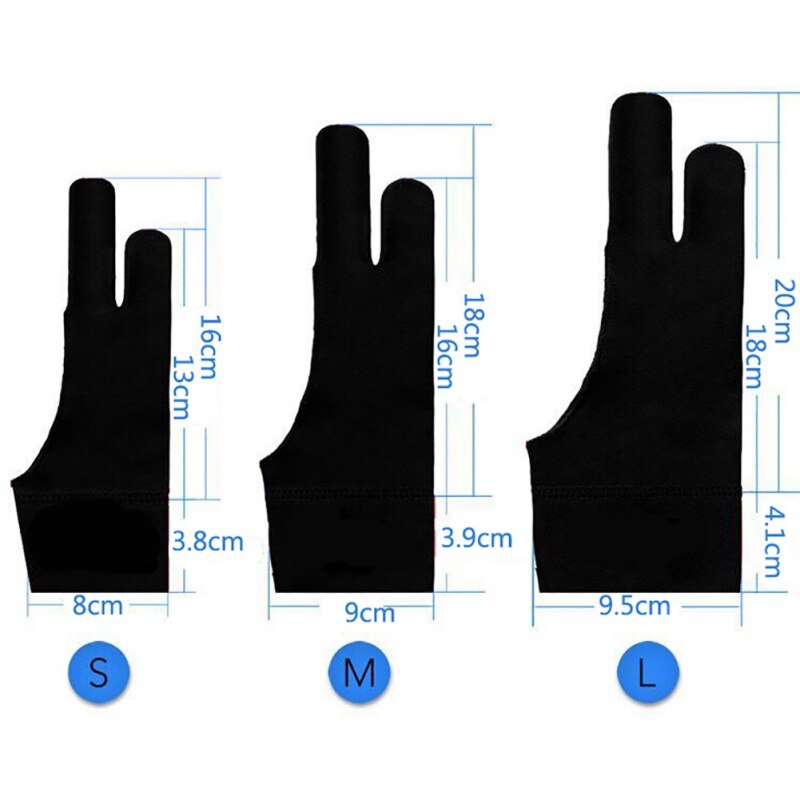 Zwart 2 Vinger Anti-Fouling, zowel Voor Rechts En Links Hand Kunstenaar Tekening Handschoen Voor Elke Graphics Drawing Tablet Zwart Sml