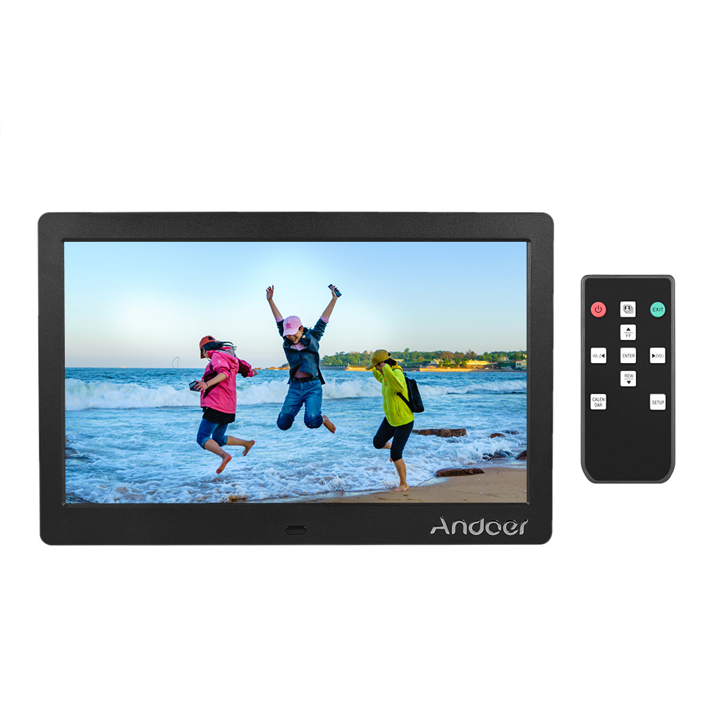 Andoer 10 pouces IPS cadre Photo numérique 2.4G télécommande Ultra-sensible avec lecteur d'image MP3 MP4 réveil/calendrier: Black / UK PLUG