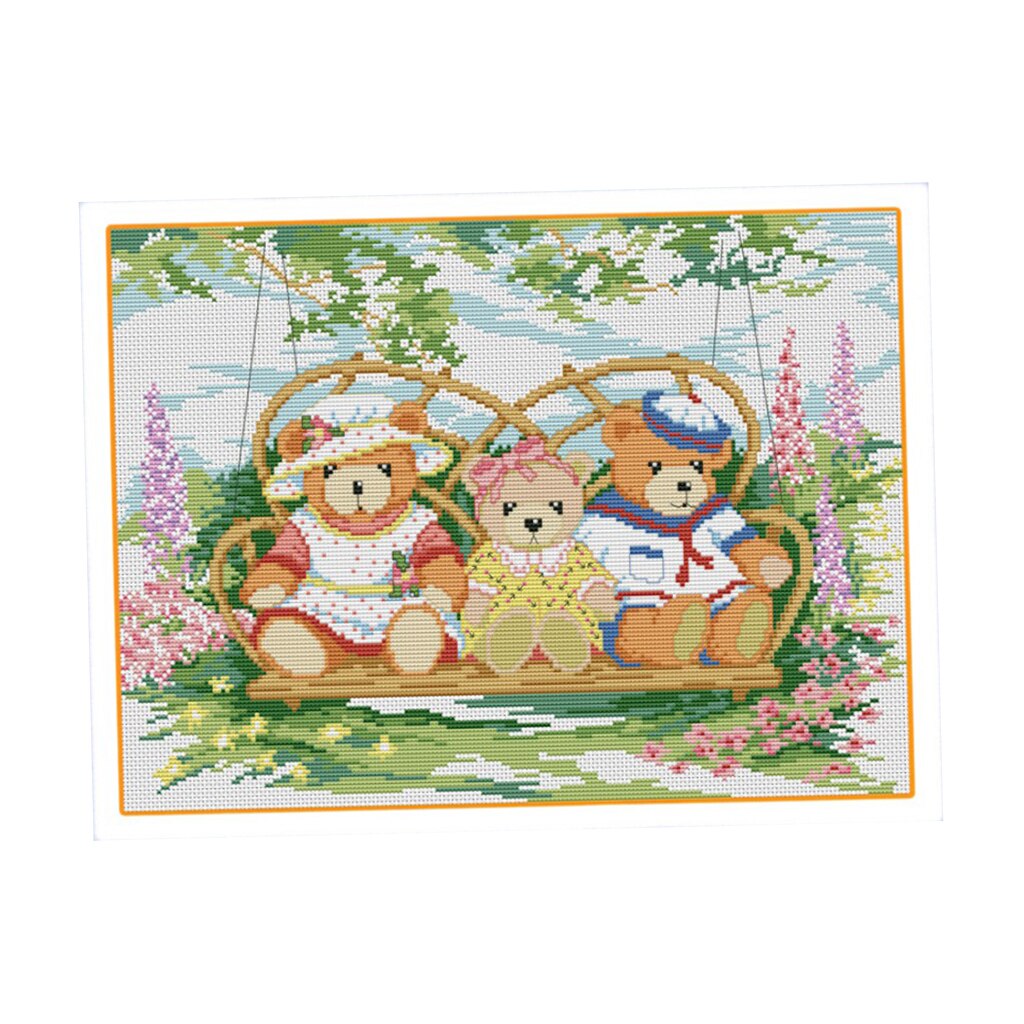 Dimensions Cross Stitch Kits Patterns Embroidery Kit - Cartoon Bears on Swing (STAMPED)