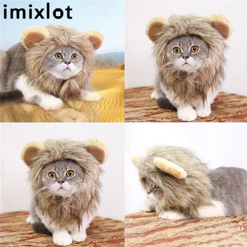 Imixlot Pet Transformation Costume Halloween Pet Hat Lion Cap Transformation Pet Headgear Costume Pet Supplies