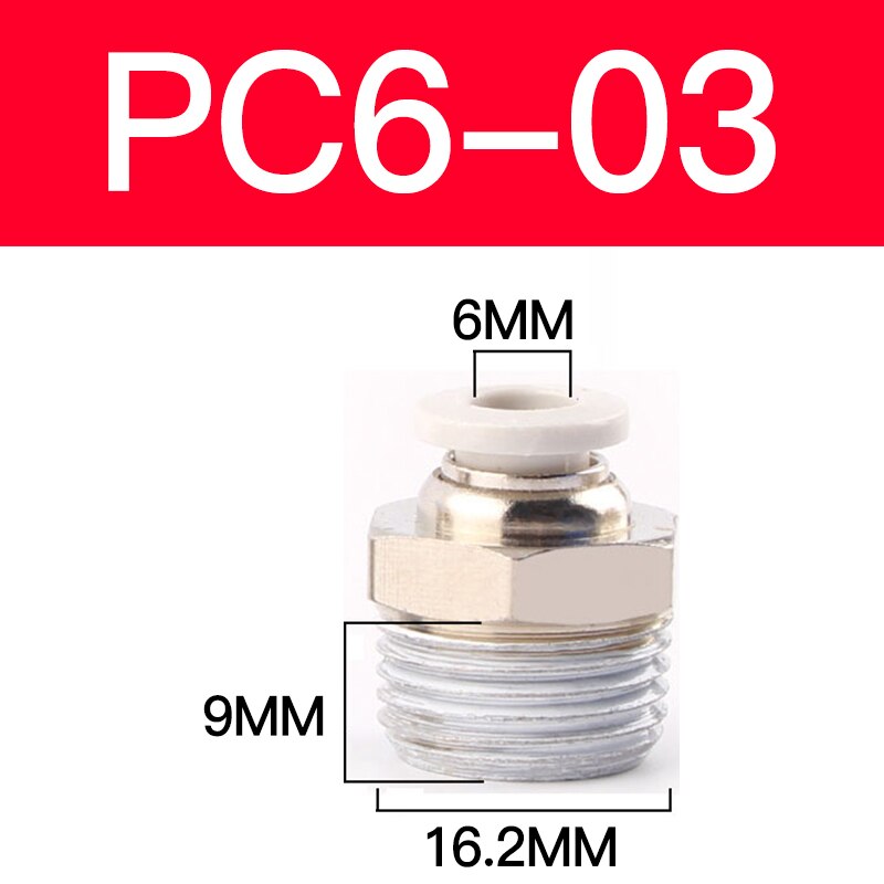 1 pcs Pneumatic quick-release trachea quick connector metric thread straight through APC4/6-M5PC8-M6/M8/M10M12M16: PC6-03
