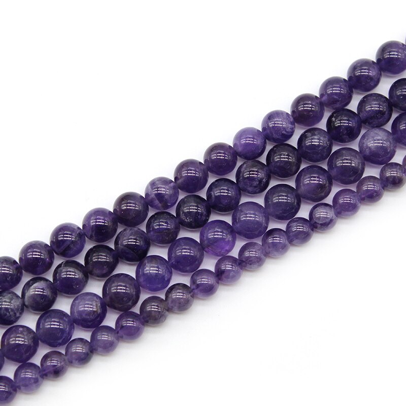 Alta qualidade natural pedra roxo ametistas cristais redondos grânulos soltos 15 &quot;strand 4 6 8 10 mm escolher tamanho para fazer jóias