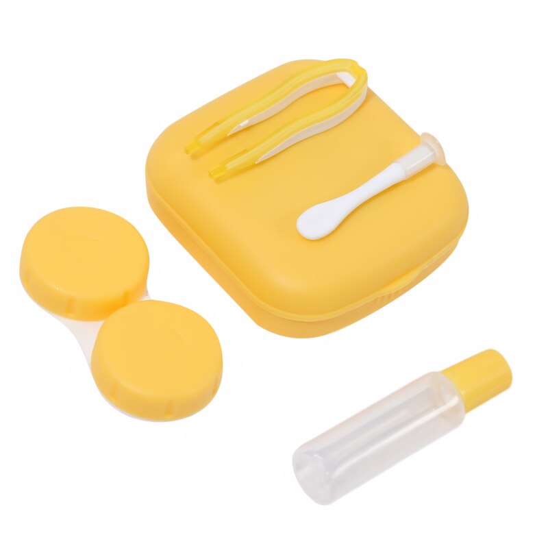 1 Pcs Pocket Draagbare Mini Contact Lens Case Dragen Make Up Beauty Leerling Opbergdoos Spiegel Container Travel Kit leuke Stijl: Yellow