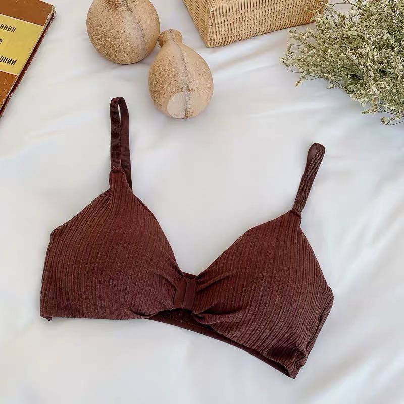 sexy beauty without steel ring knitted underwear wrapped chest small chest gathered bra lingerie triangle cup tube top: Coffee