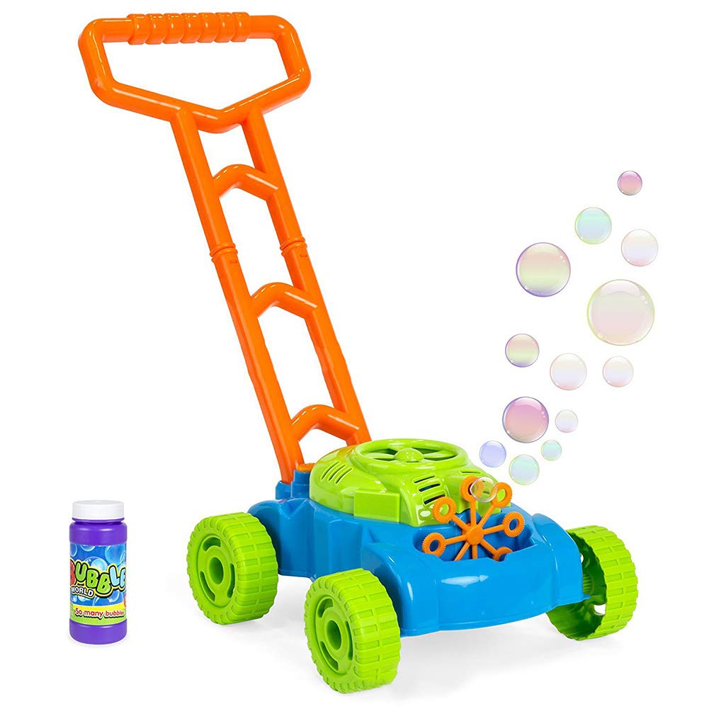 Mini coche de burbujas automático para niños, cortacésped de burbujas de 49cm, andador de sonido de juguete para exteriores, de cumpleaños, líquido casero