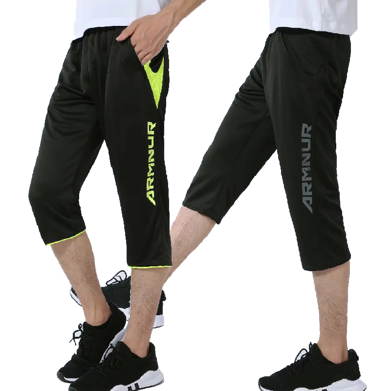 3/4 Men Sports Football Pants zipper Pockets Athletic Football Soccer Training sport Pants Elasticity Legging jogging Gym pants