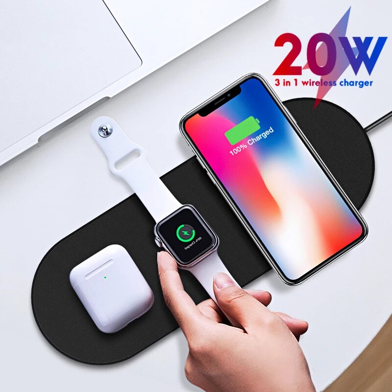 3 in- in-1 draadloze oplader voor iphone x xs max  xr 11 pro, snel draadloos opladen voor apple watch 2 3 4 5 airpods qi-oplaadstation