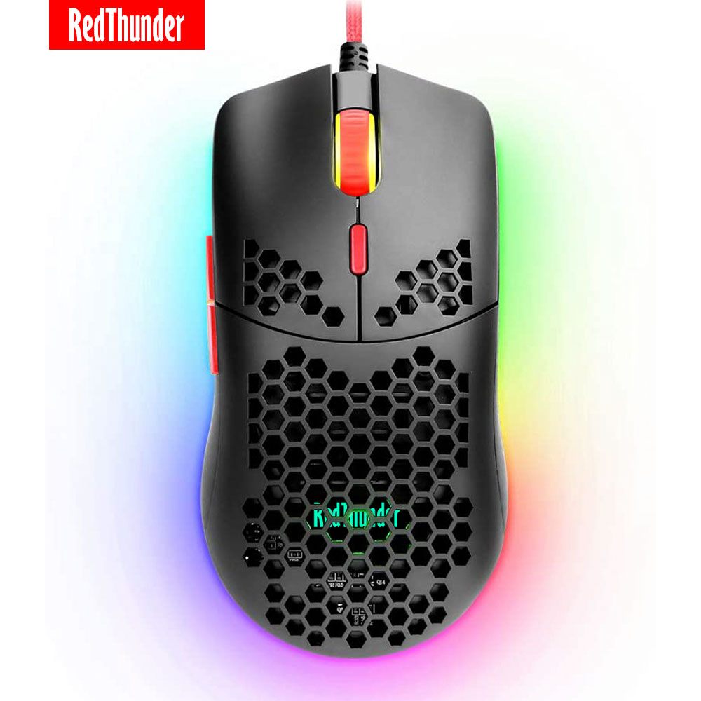 RedThunder M6 Lightweight Honeycomb Shell Wired RGB Gaming Mouse - Programmable 7 Buttons - Adjustable 7200 DPI-for PC PS4 Xbox