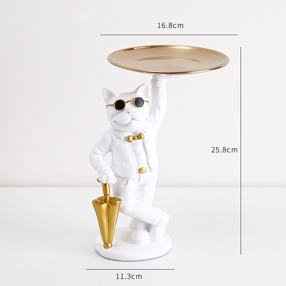 Nordic buldog francuski rzeźba figurka psa statua biżuteria przechowywania tabeli dekoracji prezent pas płyta okulary taca Home Art statua: White E