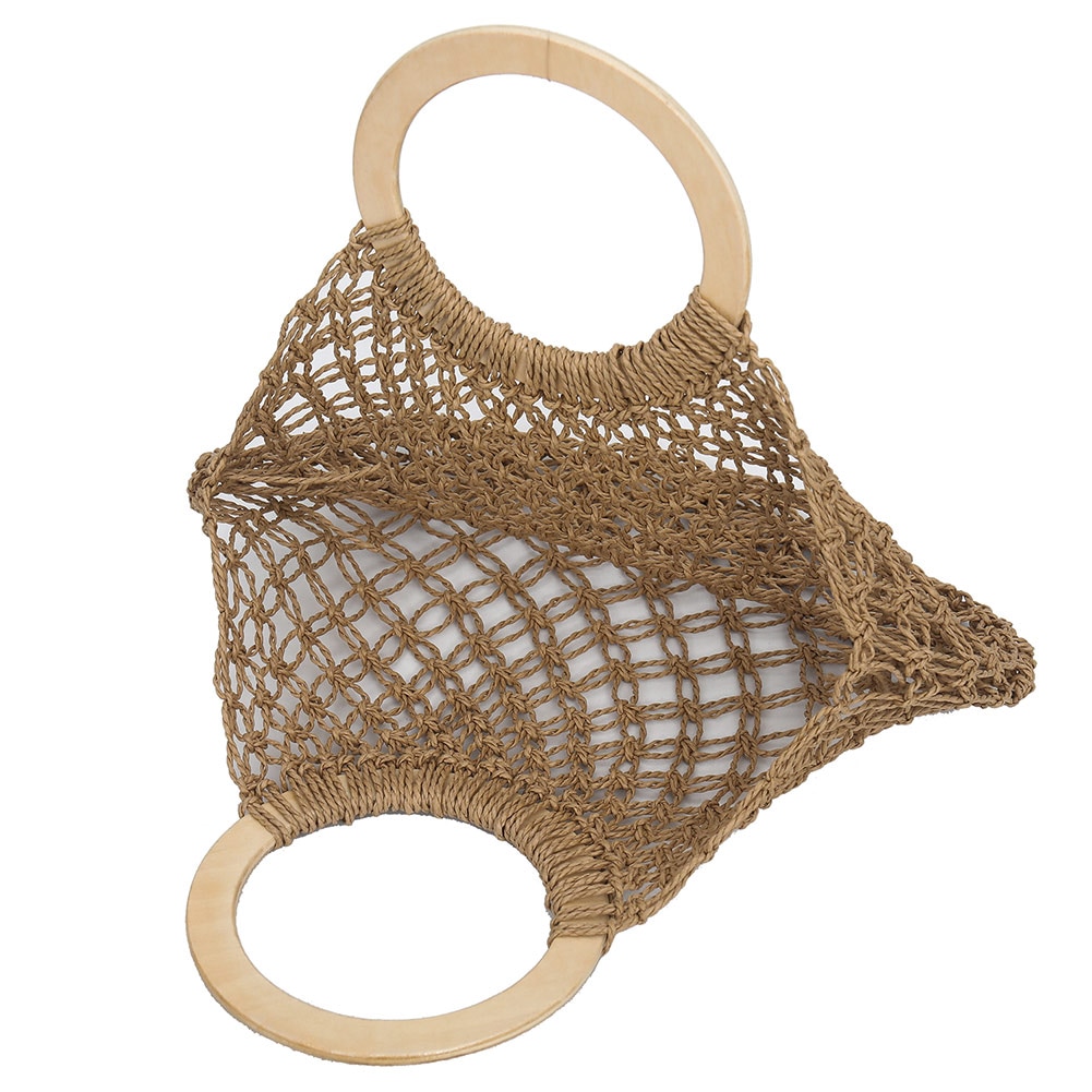 Kvinner håndveske håndlaget halm vevd rund håndtak ring tote stor kapasitet sommer strand bag
