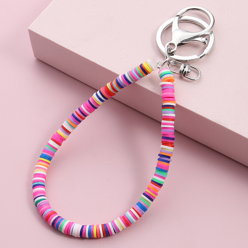LLavero de perlas de cerámica suave para coche, cadena colgante con costuras de Color a la , K5015: Blanco