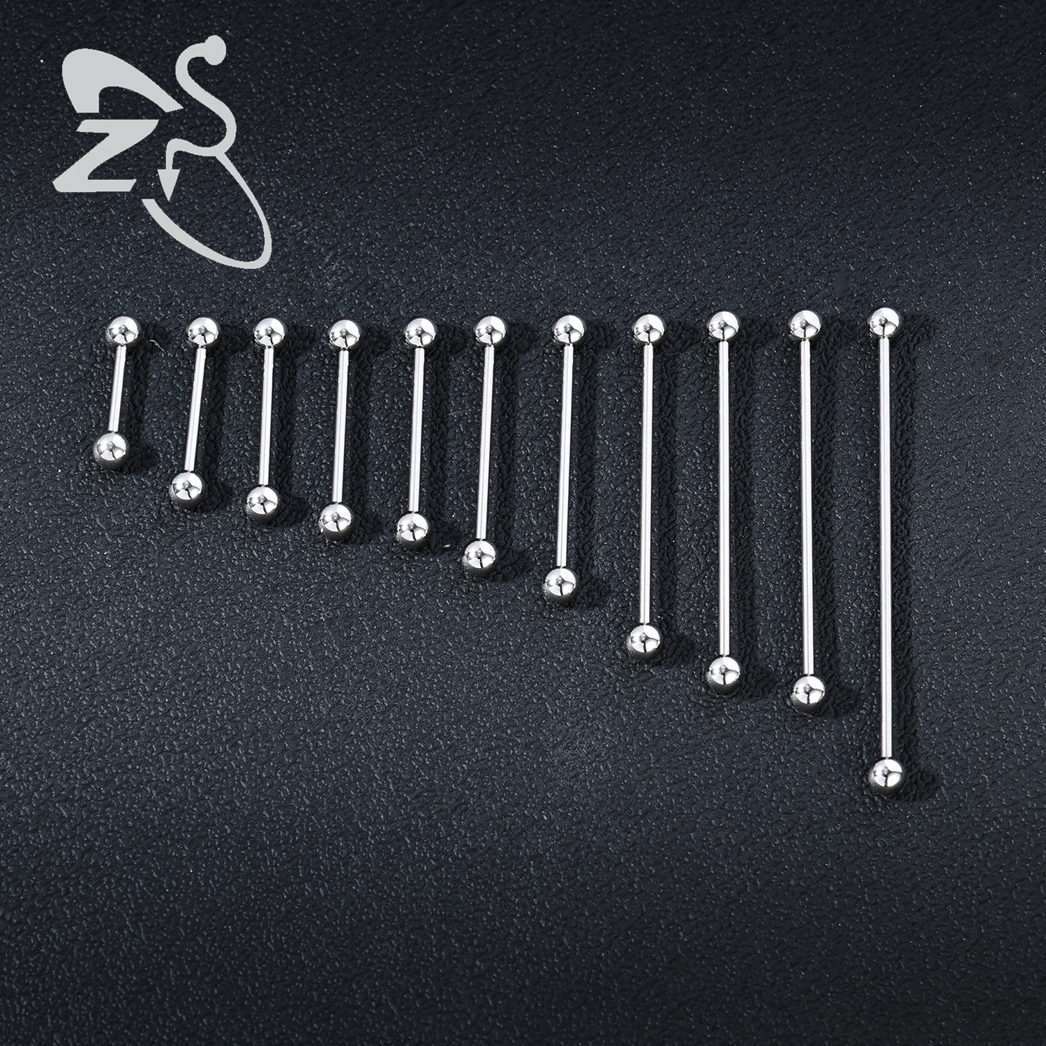 ZS 1 pieza 14G/16G Acero inoxidable largo Industrial Piercing barra cartílago pendiente Piercing 12/14/16/18/20/24/28/32/40/45/48/60mm