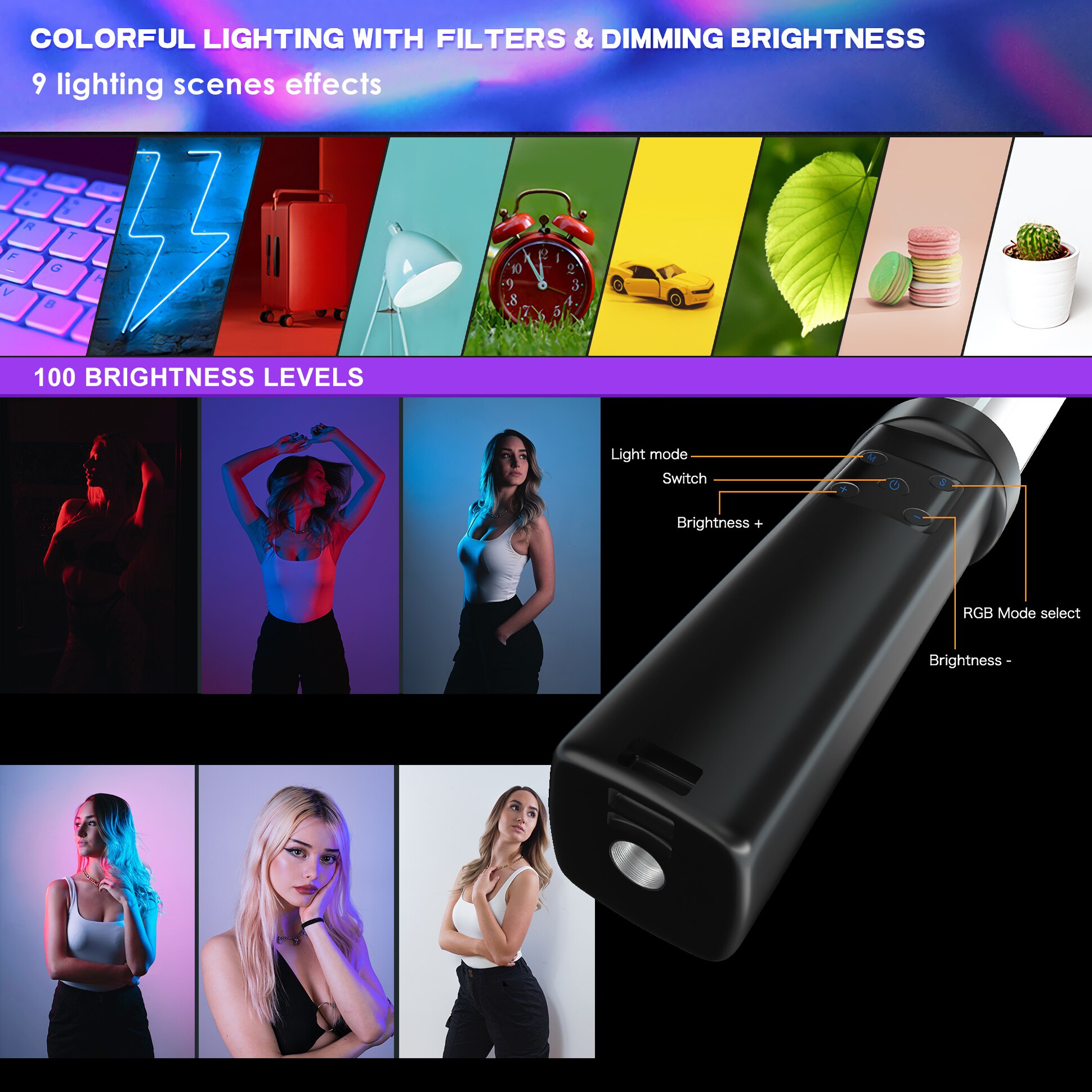 Handheld Licht Zauberstab Tragbare RGB LED Video Licht Bar 1530 ° Volle Farben Fotografie Leuchtstoffröhre Stock, 3200-6000K Dimmen, 2000 Lm