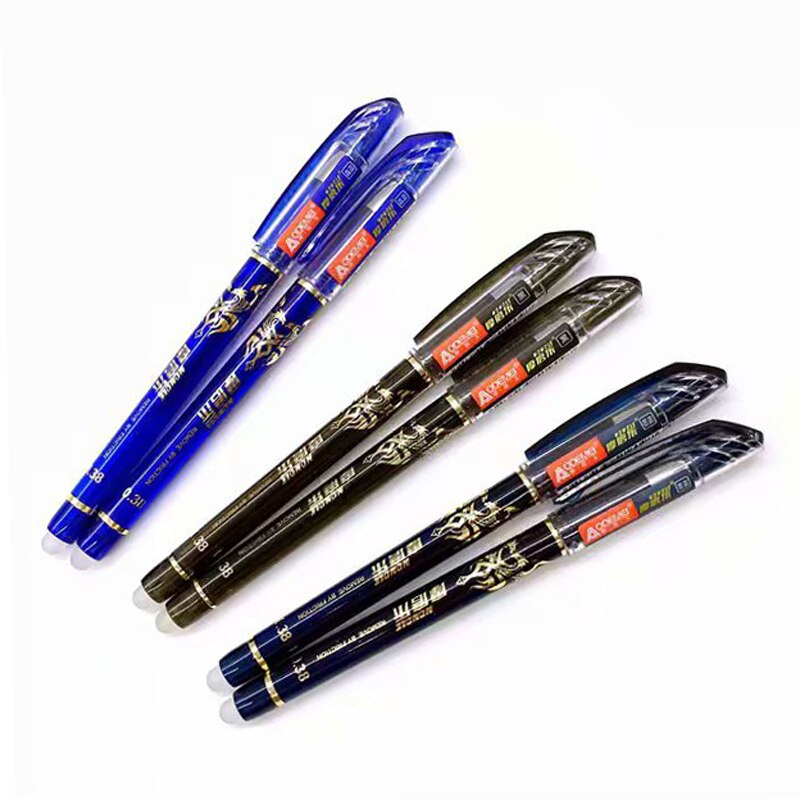3/12 stk/sæt 0.38mm sletbare kuglepenne vaskbart håndtag blå sort slettelig kuglepen refill stang skole kontor skrivepapir