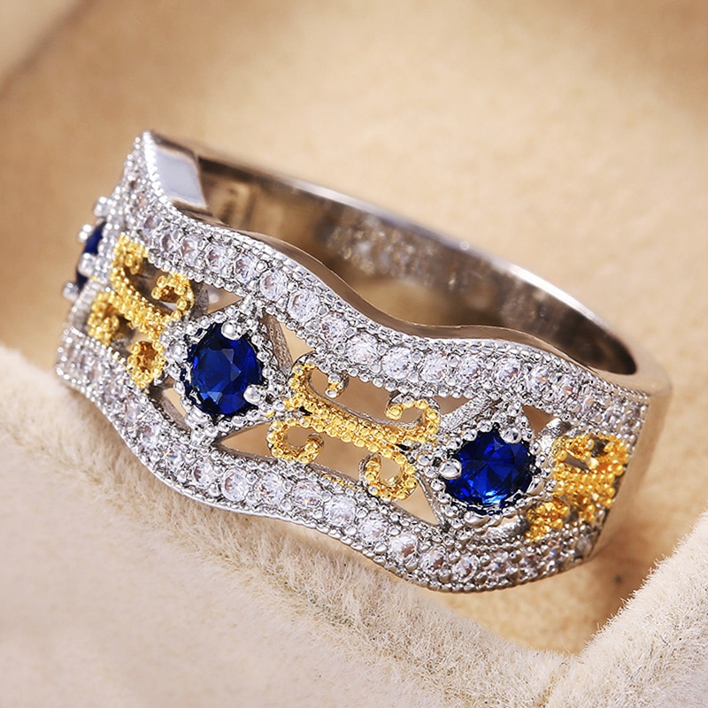 Huitan Vintage Gorgeous Female Wedding Finger Ring Shine Blue CZ Stone Wife/Mother Birthday Large Antique Rings Anillos