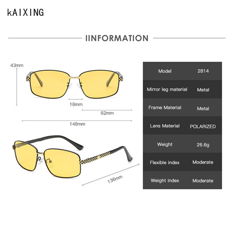 Kaixing polariserede kørebriller gule linser mænd kvinde vintage solbriller med briller tilbehør antirefleks  uv400