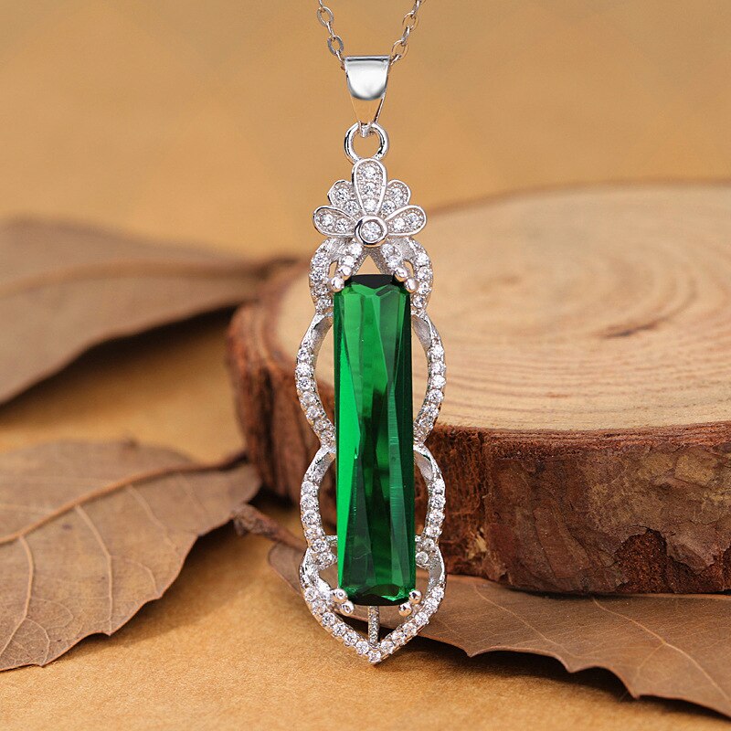 S925 Silver Necklace Treasure Emerald Pendant for Women Turquoise Gemstone bijoux femme joyas Pendant Jewelry S925 Necklaces: Green