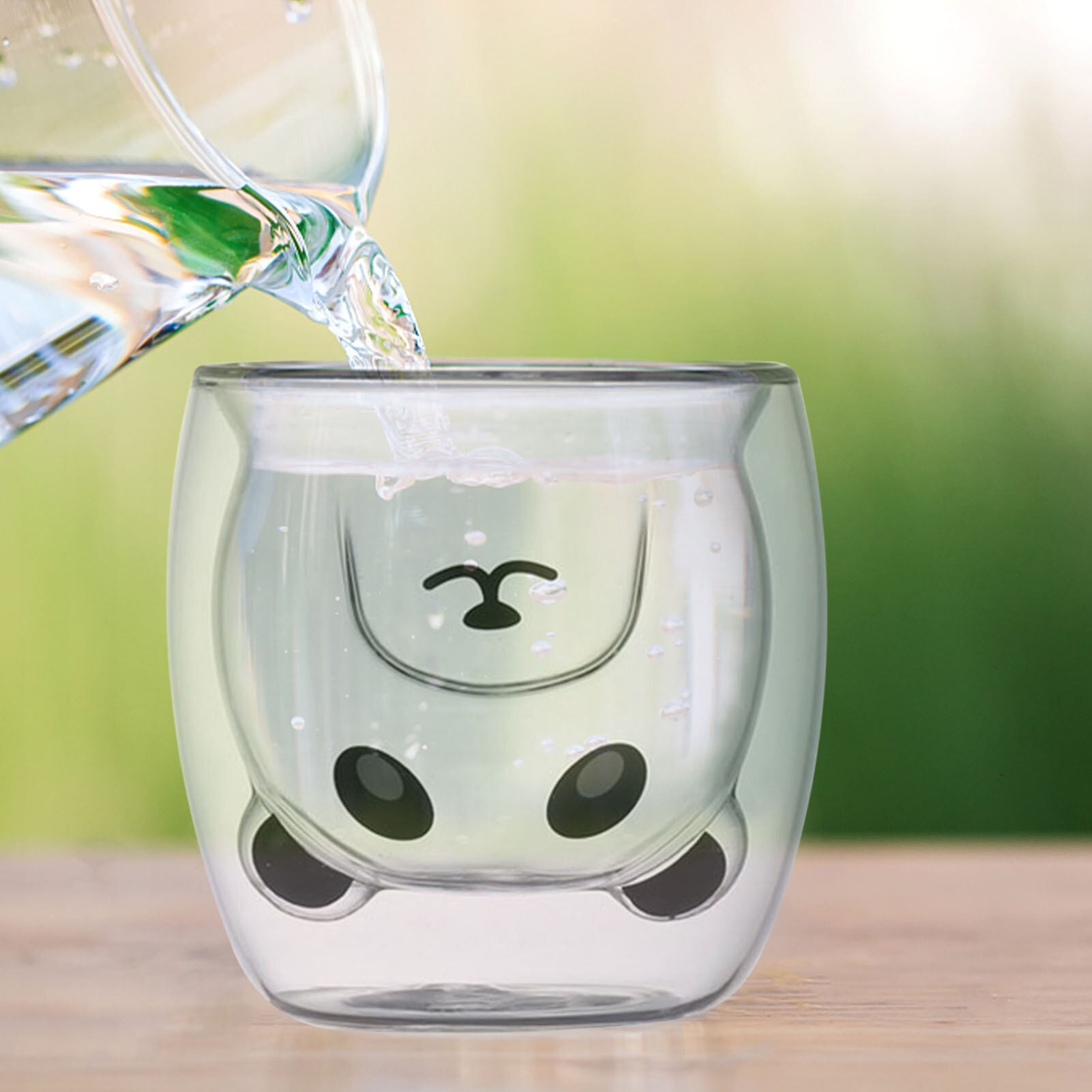 Heat Resistant Double Wall Glass Cup Mugs Borosilicate 2-layer 260ml Glass Cute Panda Cat Tea Coffee Cup