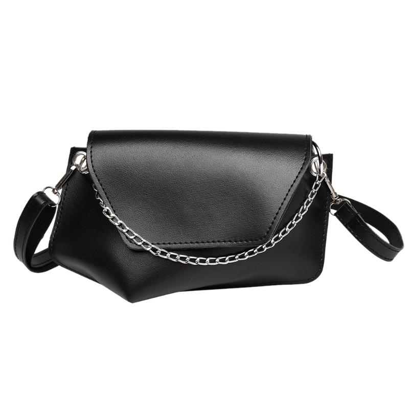 Vintage kvinder skuldertasker kvindelige casual pu læder ensfarvet messenger brystet packs: Sort