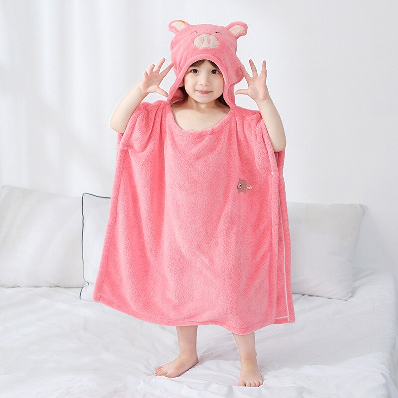 Toalla de baño con capucha de terciopelo Coral para el cuidado del bebé, mantas de animales para niños pequeños, Poncho, toallas, cosas, bonita Toalla de baño con capucha, paño de baño: Pink piglet