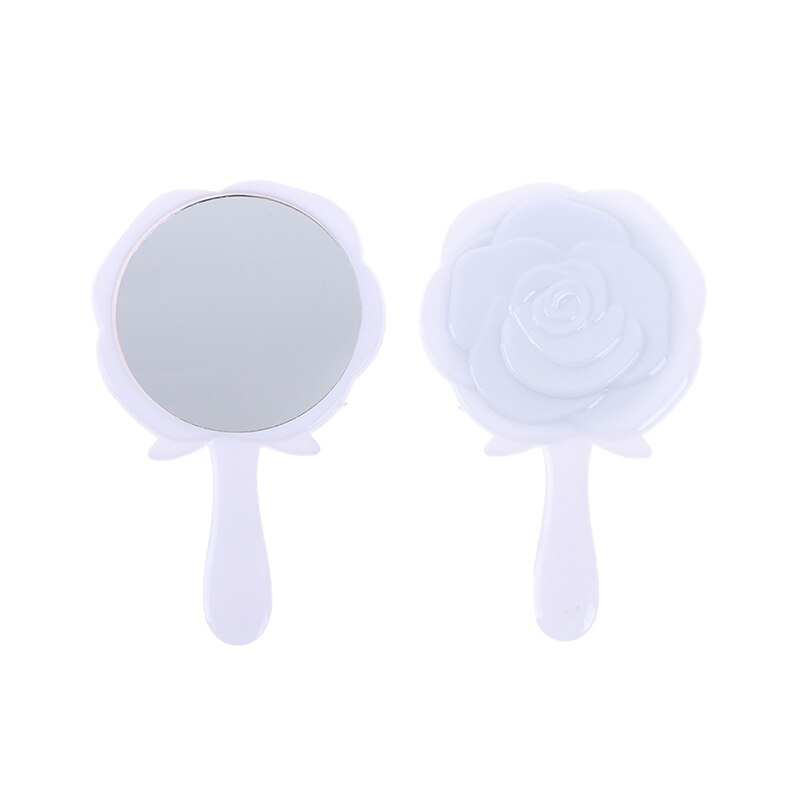 1PC Round Cosmetic Hand Held Mirror Mirror Handhold Makeup Mirror Repousse Floral Oval With Handle For Ladies Black/White: White-S