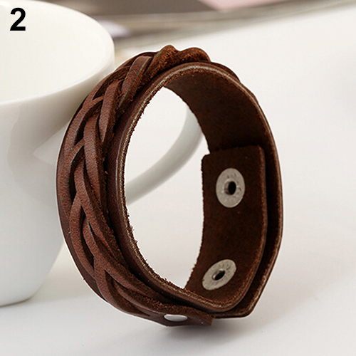 Heren Cool Klassieke Stijl Gebreide Lederen Armband Punk Polsband Manchet Armband Bdoa: Brown