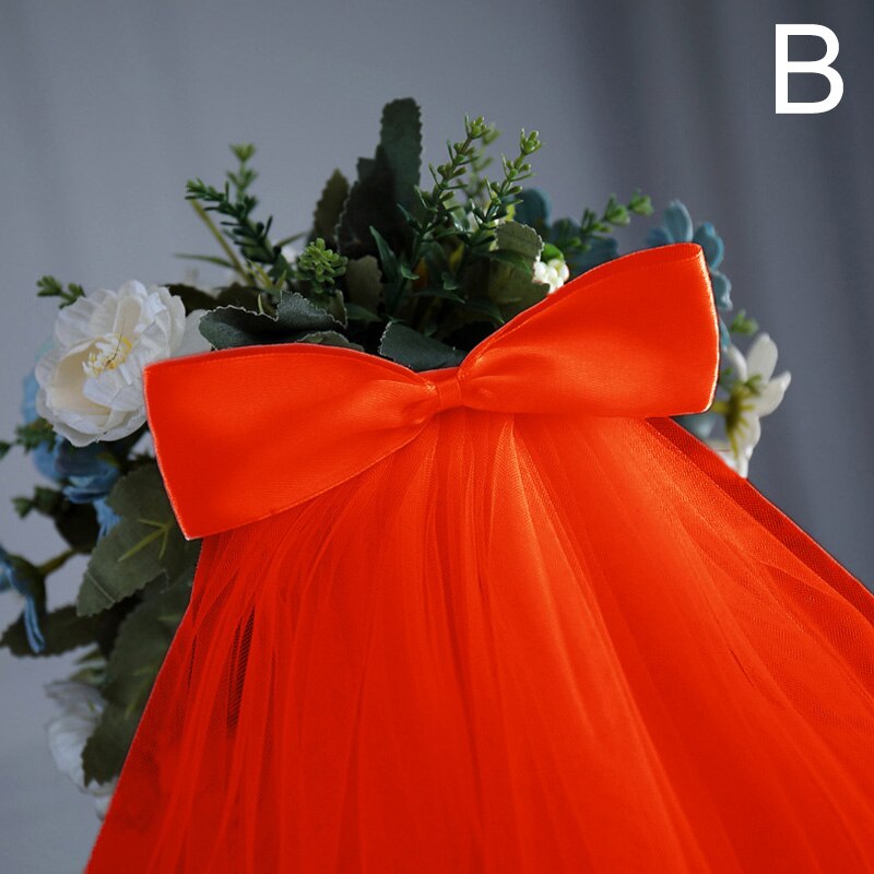 Velos cortos de tul para vestido de novia, cinta blanca con borde, lazo con peine para el pelo, velo para el cabello, accesorios de boda para novia: Rojo