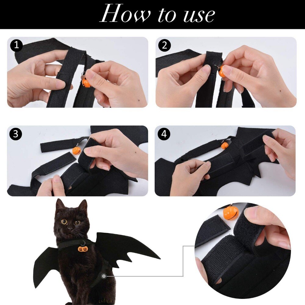 Halloween Kat Vleermuis Vleugels Kraag Harnas Decor Puppy Pet Kat Zwarte Vleermuis Jurk Up Funny Wing Cat Kleding Accessoires Kerst