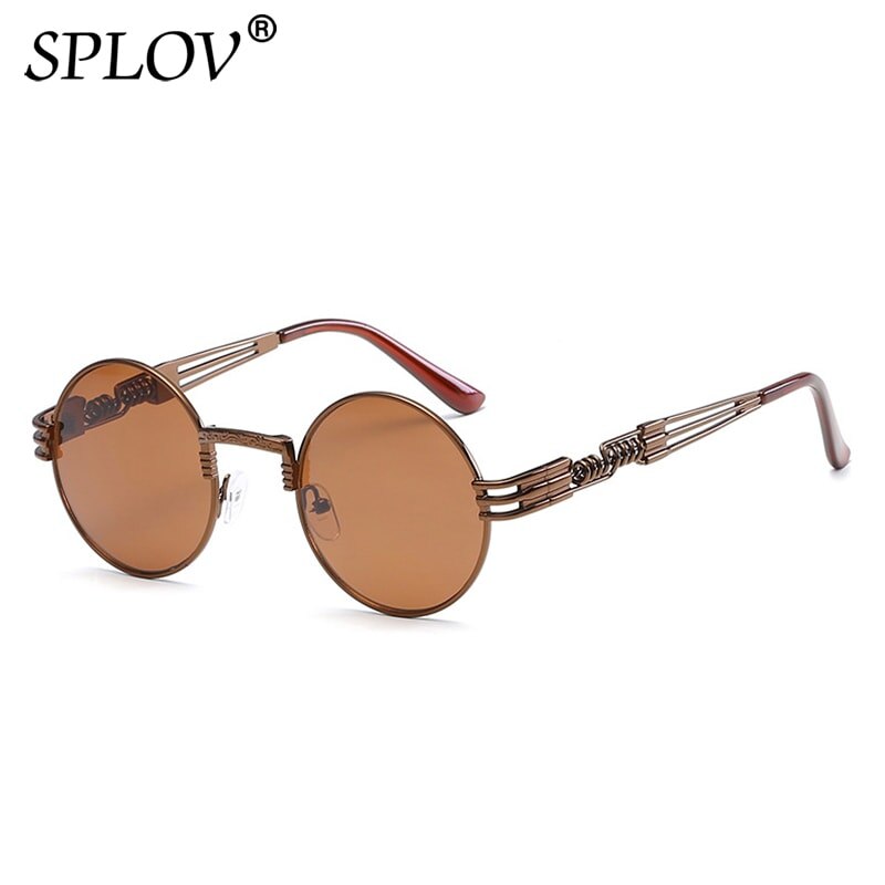 SPLOV Retro Steampunk Round Metal Sunglasses for Men and Women Double Spring Leg Colorful Eyewear UV400: N15 Bronze Brown